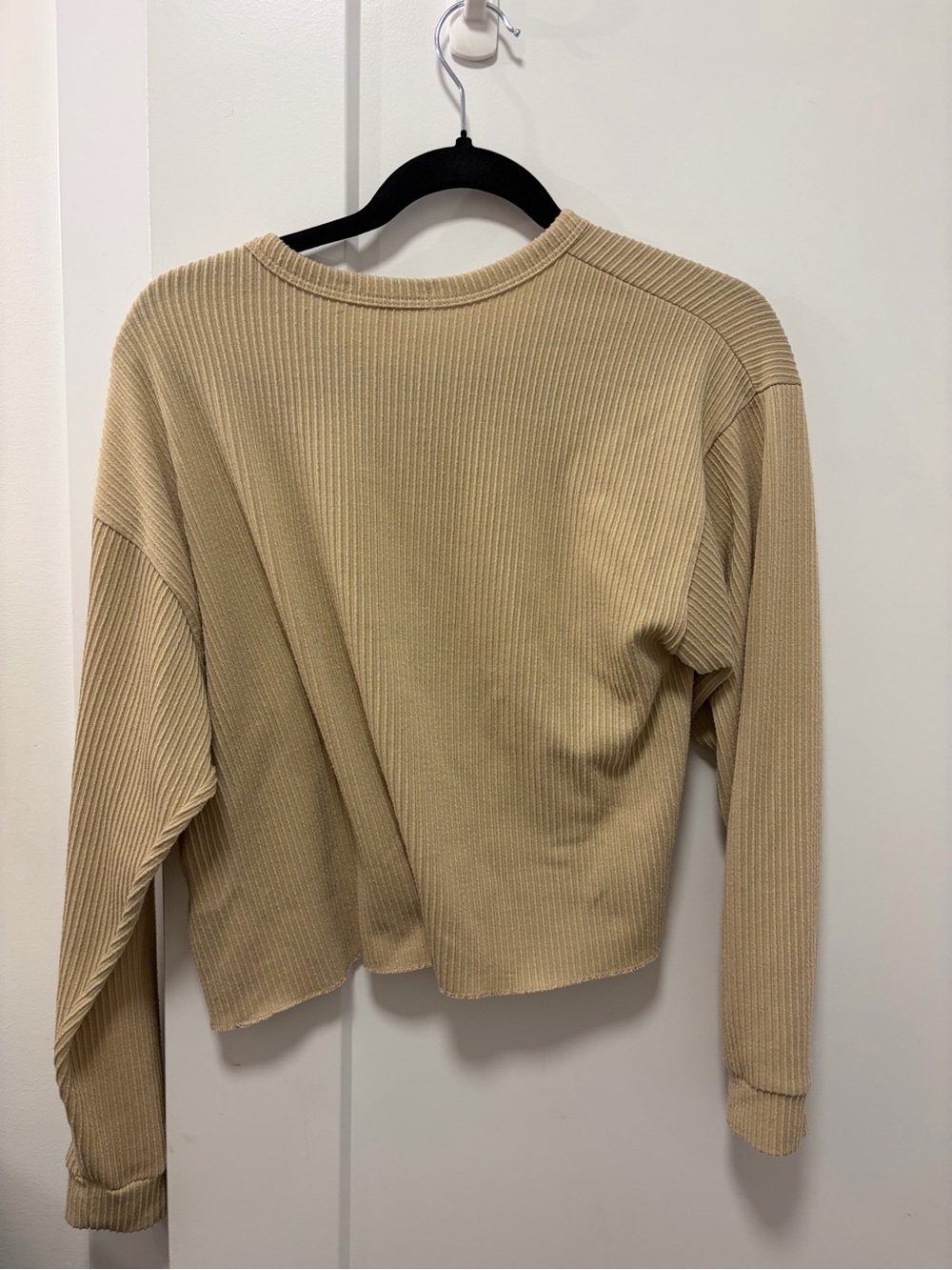 Antistar Long-Sleeve Ribbed Crop Top in Beige - Picture 2 of 2